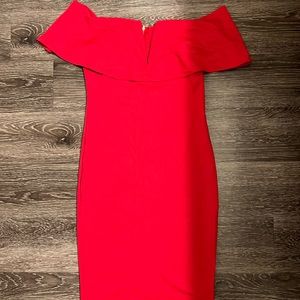 Red fashion nova off the shoulder dress